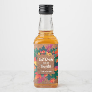 Herbst Erntedank Blätter auf Leder Alkoholflaschenetikett