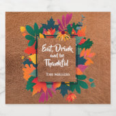 Herbst Erntedank Blätter auf Leder Schaumweinetikett (Einzelnes Label)