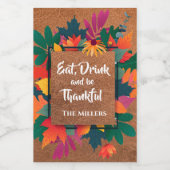 Herbst Erntedank Blätter auf Leder Weinetikett (Einzelnes Label)