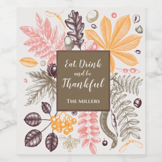 Herbst Erntedank Botanicals Weinetikett (Einzelnes Label)