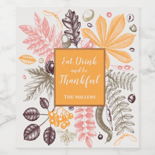 Herbst Erntedank Botanicals Weinetikett (Einzelnes Label)