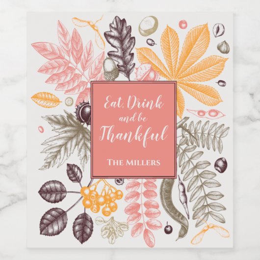 Herbst Erntedank Botanicals Weinetikett (Einzelnes Label)