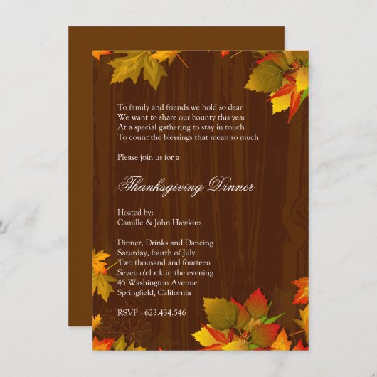 Herbst Erntedank Dinner Party Einladung (Vorne/Hinten)