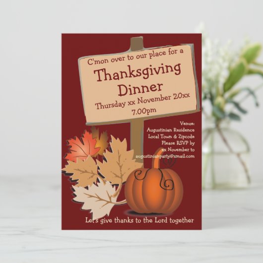 Herbst ERNTEDANK DINNER Pumpkin Einladung (Stehend Vorderseite)