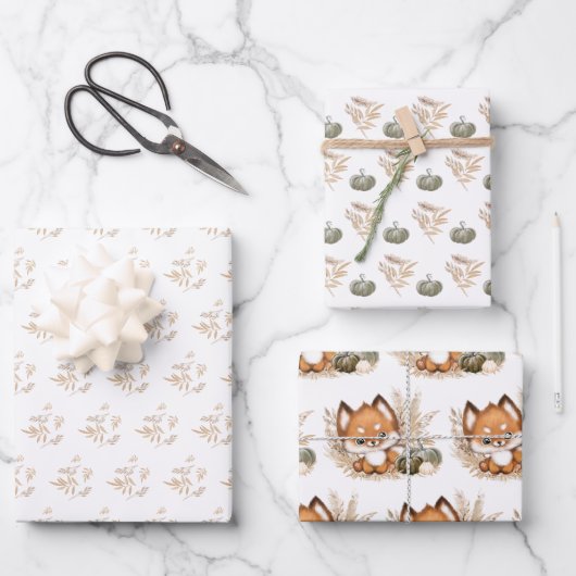 Herbst Erntedank Fuchs Wrapping Paper Sheets Geschenkpapier Set (Vorderseite)