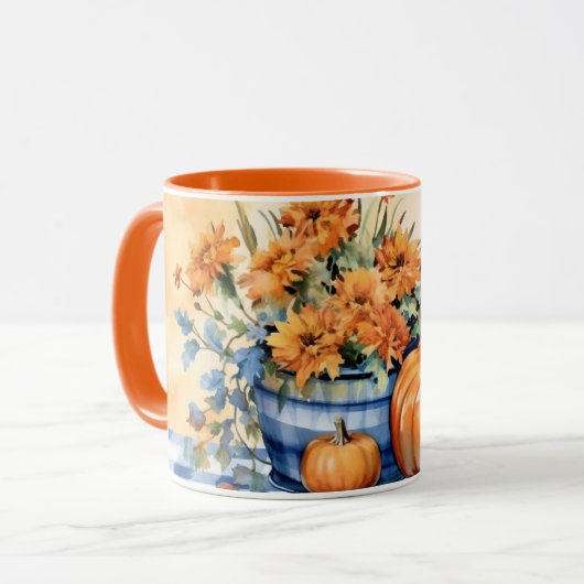 Herbst Erntedank Kürbis und Blume Tasse (Vorderseite Links)