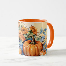 Herbst Erntedank Kürbis und Blume Tasse