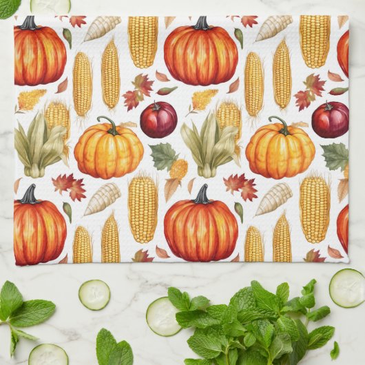 Herbst Erntedank Pumpkin Maisfutter Geschirrtuch (Gefaltet)