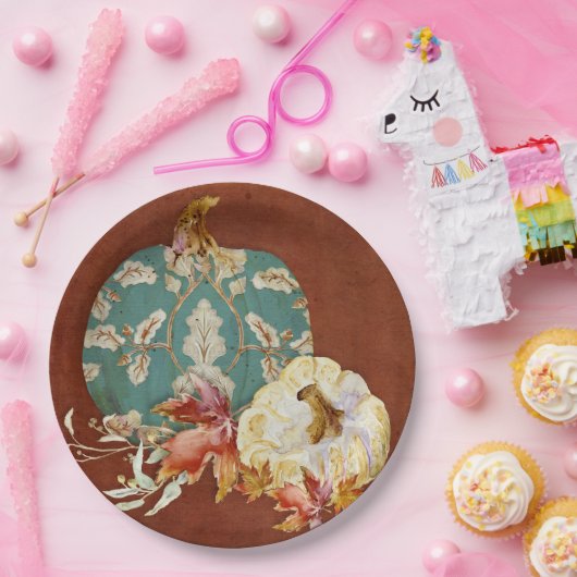 Herbst Erntedank Pumpkin Scroll Patrone Leaf Art Pappteller (Party)