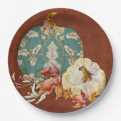 Herbst Erntedank Pumpkin Scroll Patrone Leaf Art Pappteller (Vorderseite)