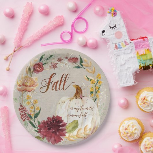 Herbst Erntedank Weißer Kürbis Pappteller (Party)