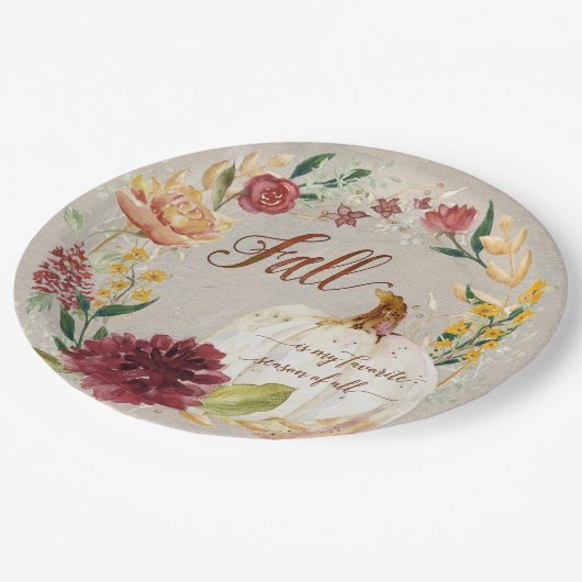 Herbst Erntedank Weißer Kürbis Pappteller (Schrägansicht)