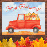 Herbst Erntedankfest Truck Happy Thanksgiving Postkarte<br><div class="desc">Eine wunderschöne Aquarellkunst mit einer Herbsternte von Kürbissen,  die im hinteren Teil eines rustikalen Vintagen LKW aufgestapelt wurde. Die perfekte Begrüßung für Familien und Unternehmen. Eleganter Script-Stil Schriftart. Spaß grüßen,  um ein glückliches Thanksgiving zu wünschen.</div>