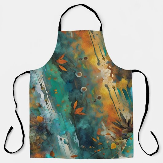 Herbst ernten Paint Abstrakt Aquamarin Rust Gold Schürze (Vorderseite)