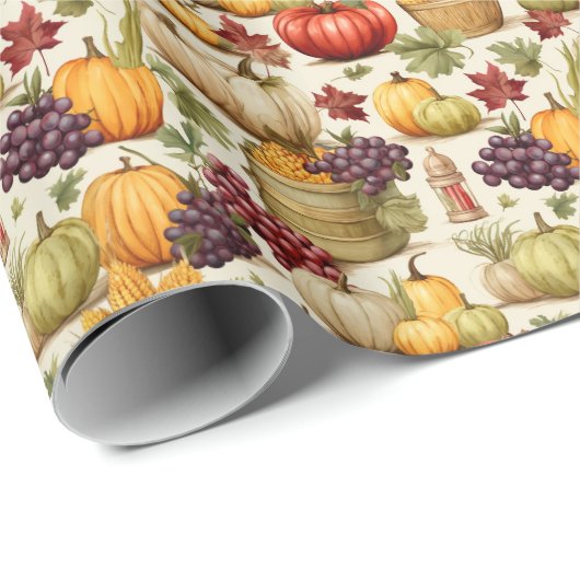 Herbst Erntepumpen & Trauben Nahtloses Muster Geschenkpapier (Rolleneckpunkt)