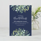 Herbst Eukalyptus Floral Moving Announction Navy Ankündigung (Stehend Vorderseite)