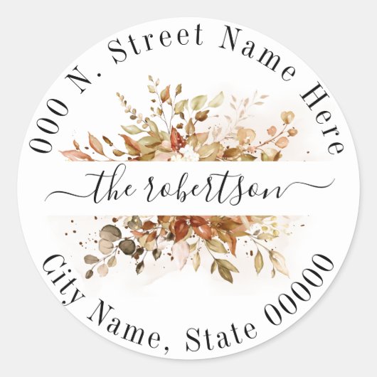 Herbst Eukalyptus Foliage Boho Rücksendeadresse Runder Aufkleber (Vorderseite)