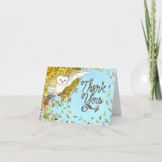 Herbst-Eule danken Ihnen zu kardieren Dankeskarte (Vorderseite)