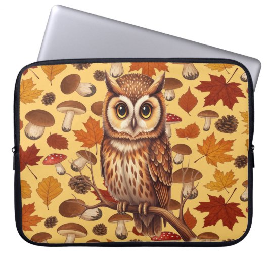 Herbst-Eule und Blätter Laptopschutzhülle (Vorderseite)