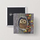 Herbst-Eule und Herbstfarben Knopf Button (Vorne & Hinten)