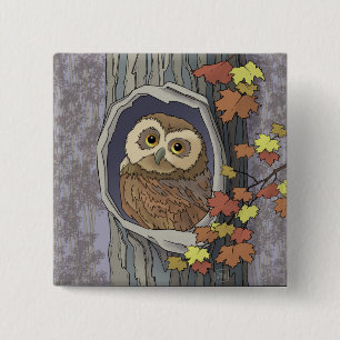 Herbst-Eule und Herbstfarben Knopf Button