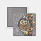 Herbst-Eule und Herbstfarben Magnet (Vorderseite/Rückseite)