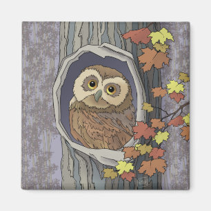 Herbst-Eule und Herbstfarben Magnet