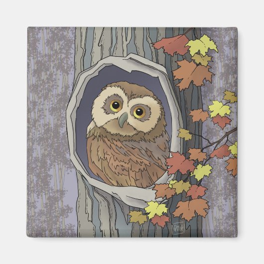 Herbst-Eule und Herbstfarben Magnet (Vorne)