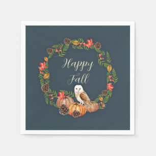 Herbst-Eule und Kürbisse mit anpassbarem Text Serviette