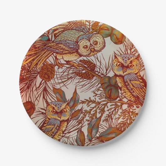 Herbst-Eule vintage Herbst Pappteller (Vorderseite)