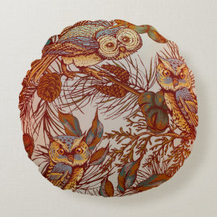 Herbst-Eule vintage Herbst Rundes Kissen