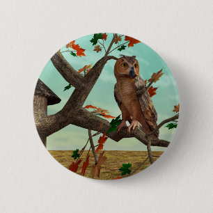 Herbst-Eulen-Ahornbaum-Wildlife-Kunst Button