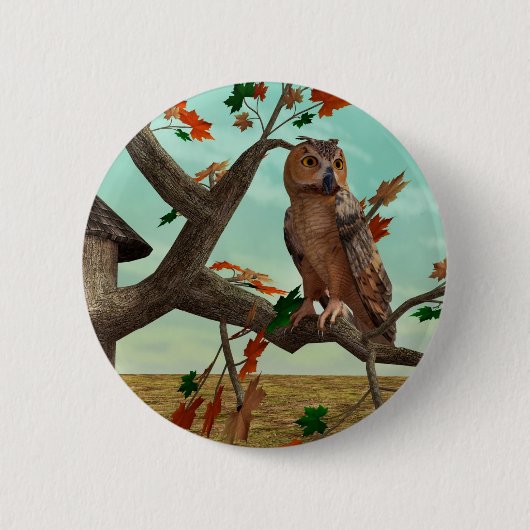 Herbst-Eulen-Ahornbaum-Wildlife-Kunst Button (Vorderseite)