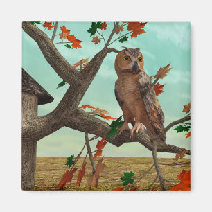 Herbst-Eulen-Ahornbaum-Wildlife-Kunst Magnet