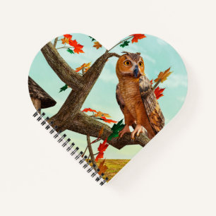 Herbst-Eulen-Ahornbaum-Wildlife-Kunst Notizblock