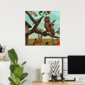 Herbst-Eulen-Ahornbaum-Wildlife-Kunst Poster (Heimbüro)