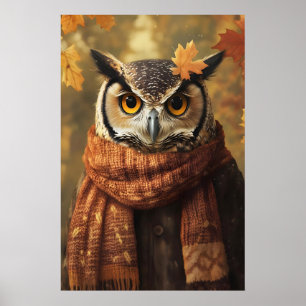 Herbst-Eulen-Kunst, Herbstkleidung, rustikale Heim Poster