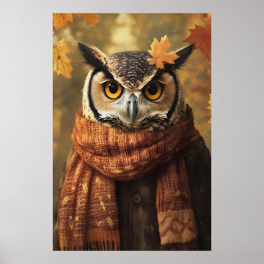 Herbst-Eulen-Kunst, Herbstkleidung, rustikale Heim Poster (Vorne)