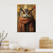 Herbst-Eulen-Kunst, Herbstkleidung, rustikale Heim Poster (Küche)