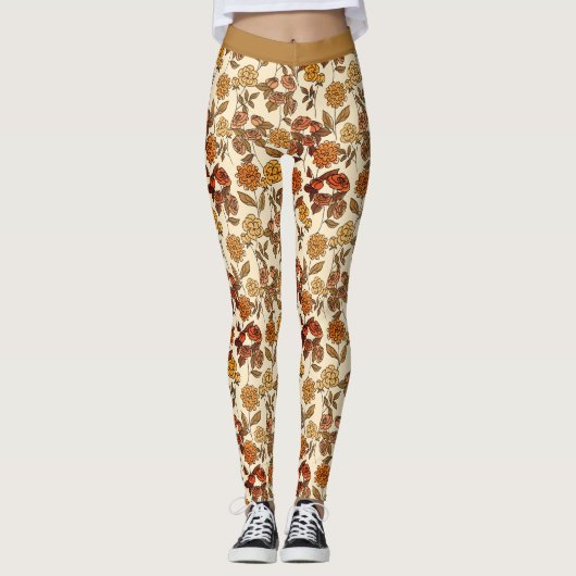Herbst Exotic Florals Creme Leggings (Vorderseite)