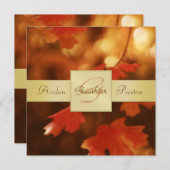 Herbst Fall Leaf Monogram Gold Ribbon Einladung (Vorne/Hinten)