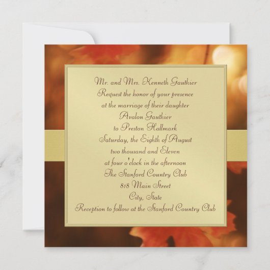 Herbst Fall Leaf Monogram Gold Ribbon Einladung (Rückseite)