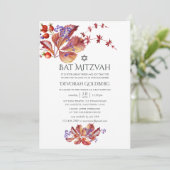 Herbst - Fall Wasserfarbe Blätter Bat Mitzvah Einladung (Stehend Vorderseite)