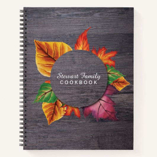 Herbst-Familienkochbuch Rustikales Holz Herbstleav Notizblock (Vorderseite)