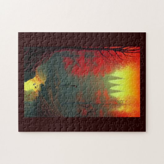 Herbst Fantasy World Schwert in Bodenfeuerbestände Puzzle (Horizontal)