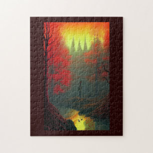 Herbst Fantasy World Schwert in Bodenfeuerbestände Puzzle