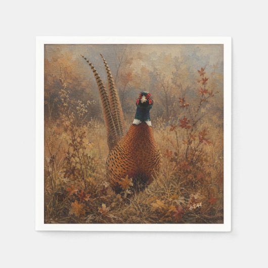 Herbst-Fasan-Ölgemälde Serviette (Vorderseite)