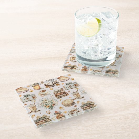 Herbst Favorit Essential Ästhetische Muster Glasuntersetzer (Schrägansicht)