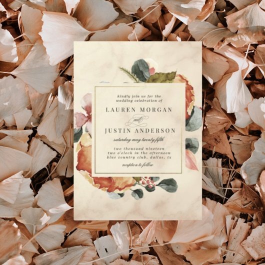 Herbst Feel Elegante Blumenhochzeit Einladung