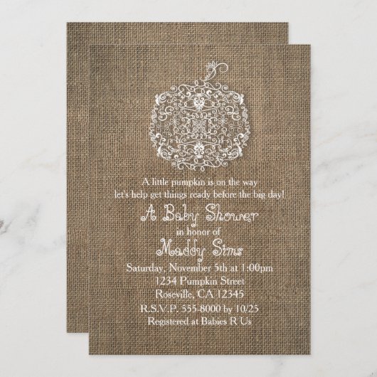 Herbst Filigree Pumpkin & Burlap Einladungen (Vorne/Hinten)